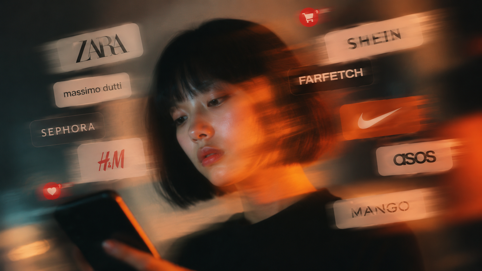 Shopper surrounded by the brands she shops with